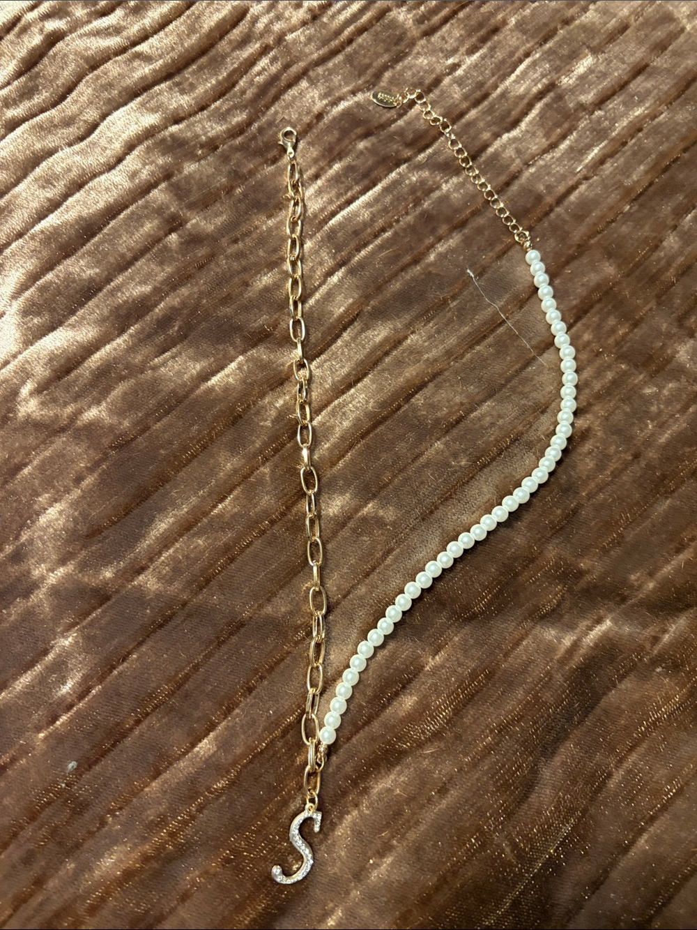Claire's Gold Chain and White Pearl Necklace with 'S' Pendant